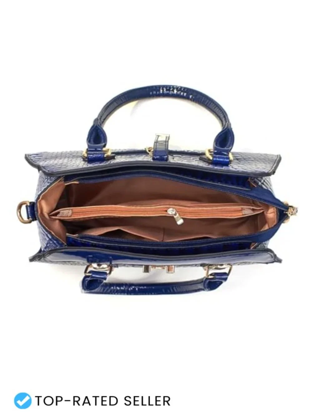 Women's Top-Handle PU Leather Satchel Tote Bag with Zipper, Medium